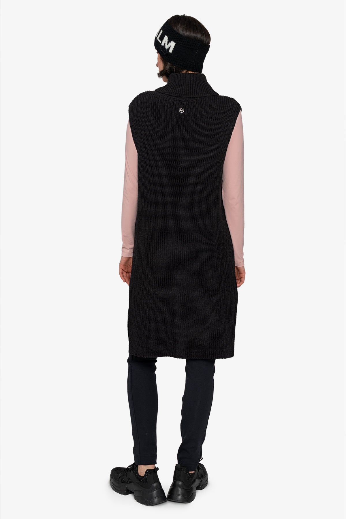 Sleeveless Long Sweater with Stand-up Collar
