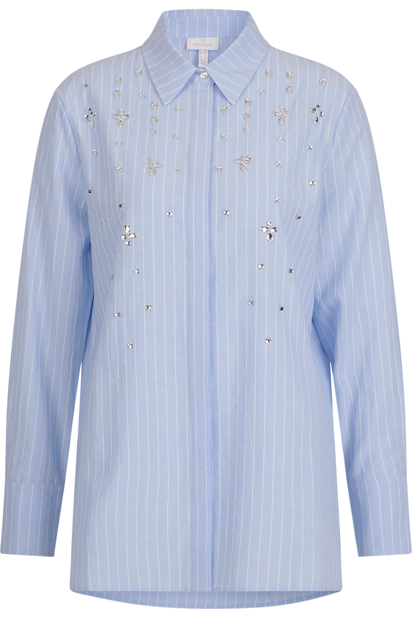 水钻装饰条纹衬衫