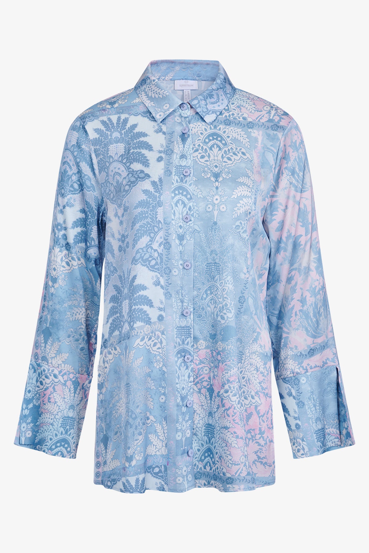 混合印花长袖衬衣