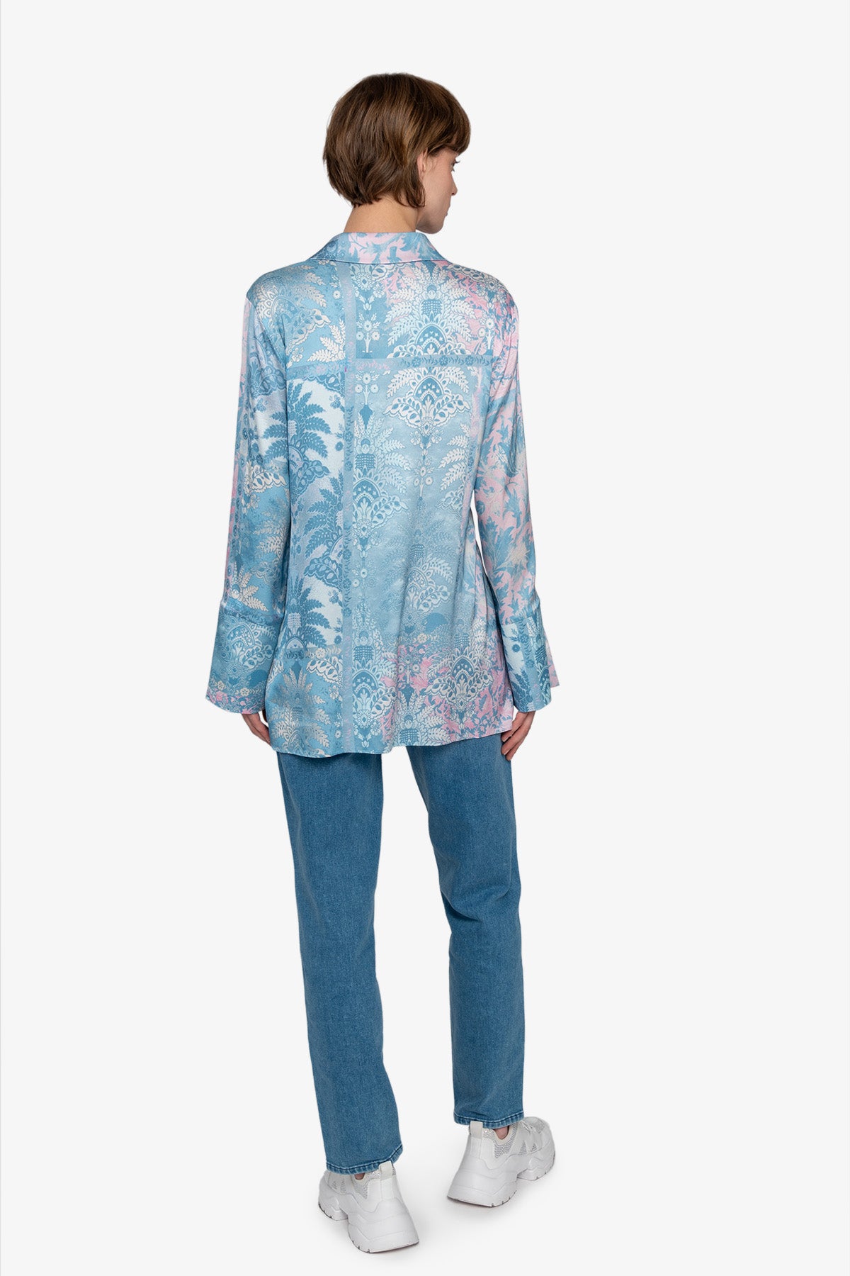 混合印花长袖衬衣