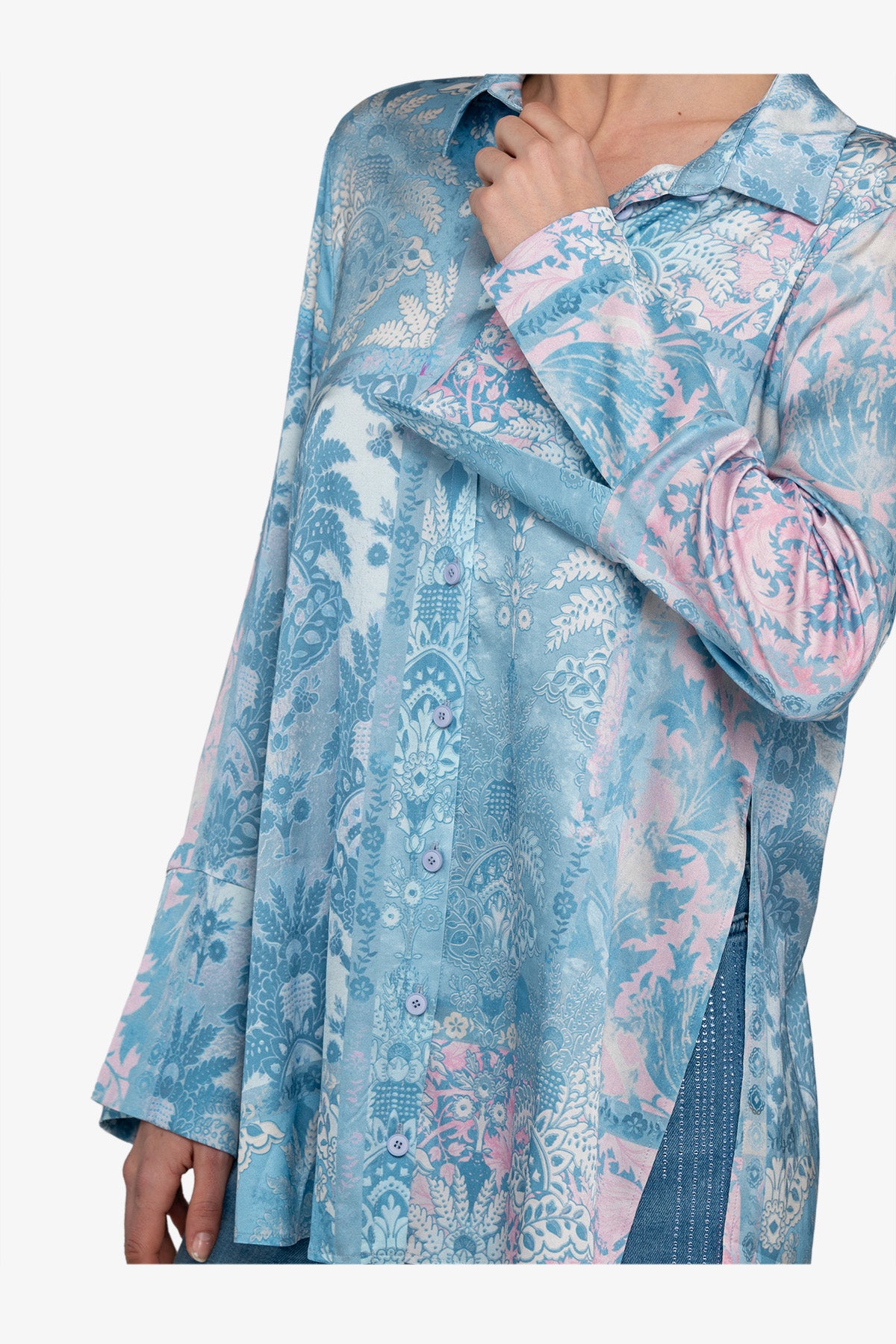 混合印花长袖衬衣