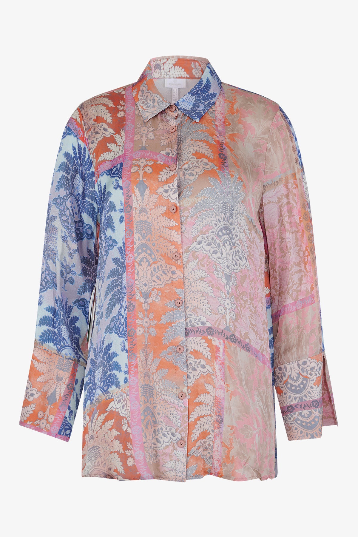 混合印花长袖衬衣