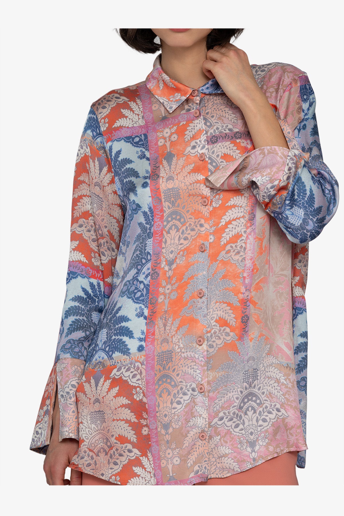 混合印花长袖衬衣