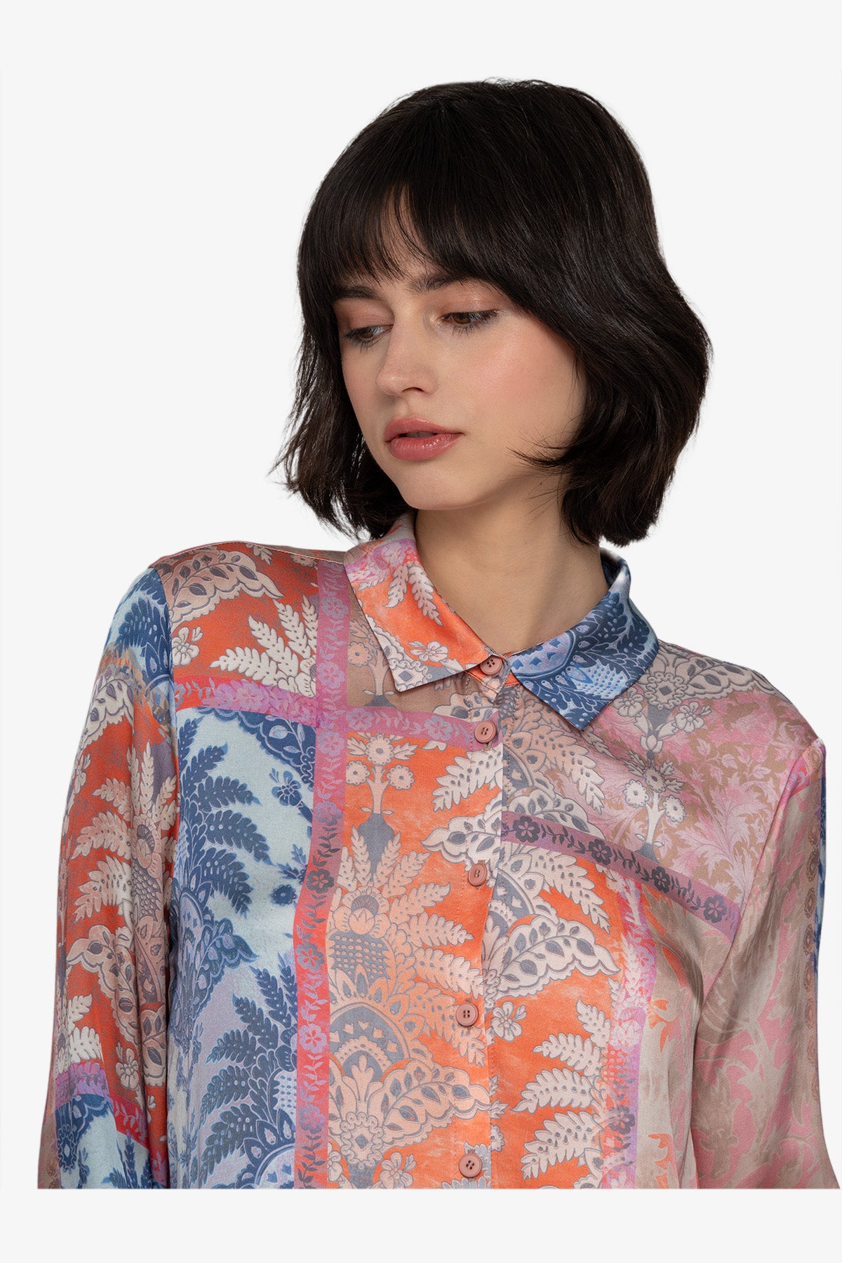 混合印花长袖衬衣