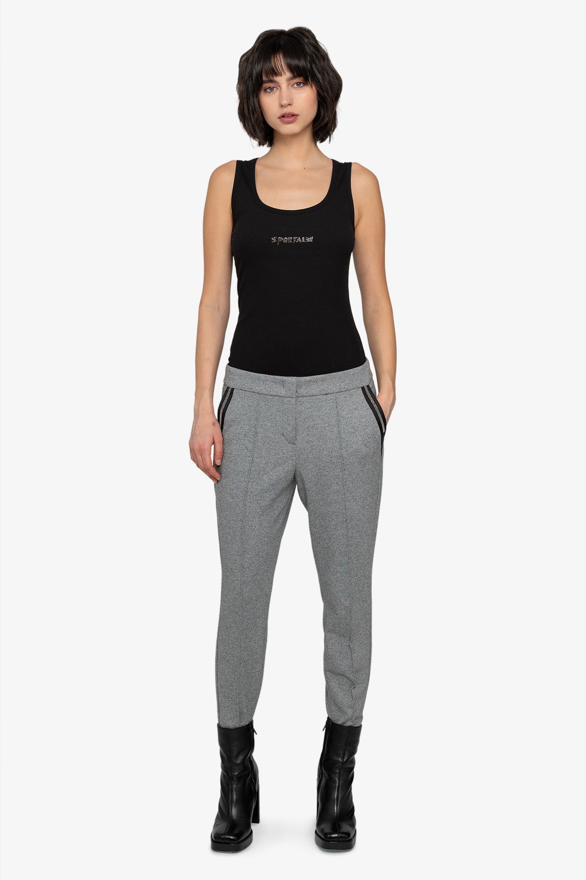 羅緞絲帶裝飾拉鏈口袋休閒褲