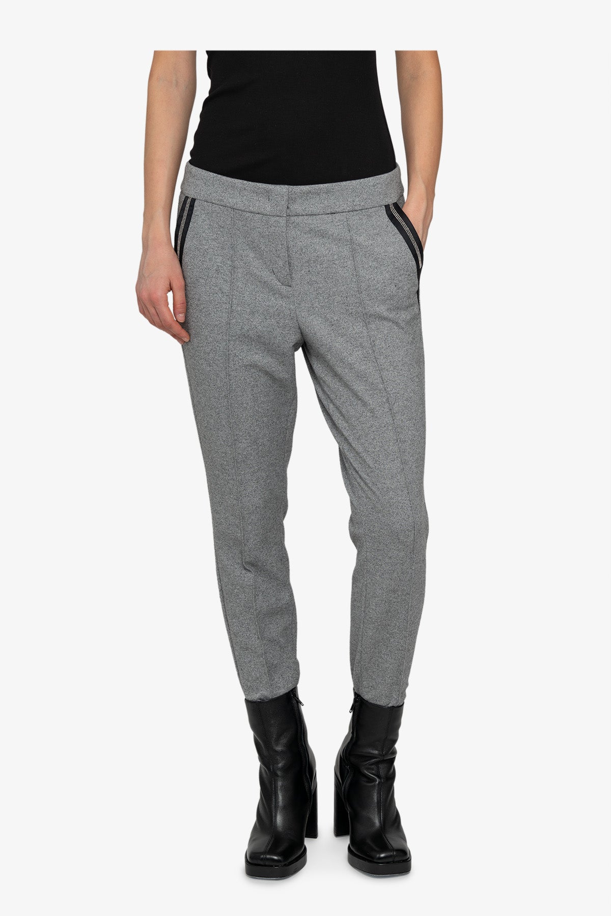 羅緞絲帶裝飾拉鏈口袋休閒褲