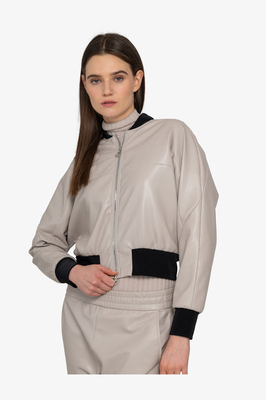 Faux Leather Jacket with Stand-up Collar