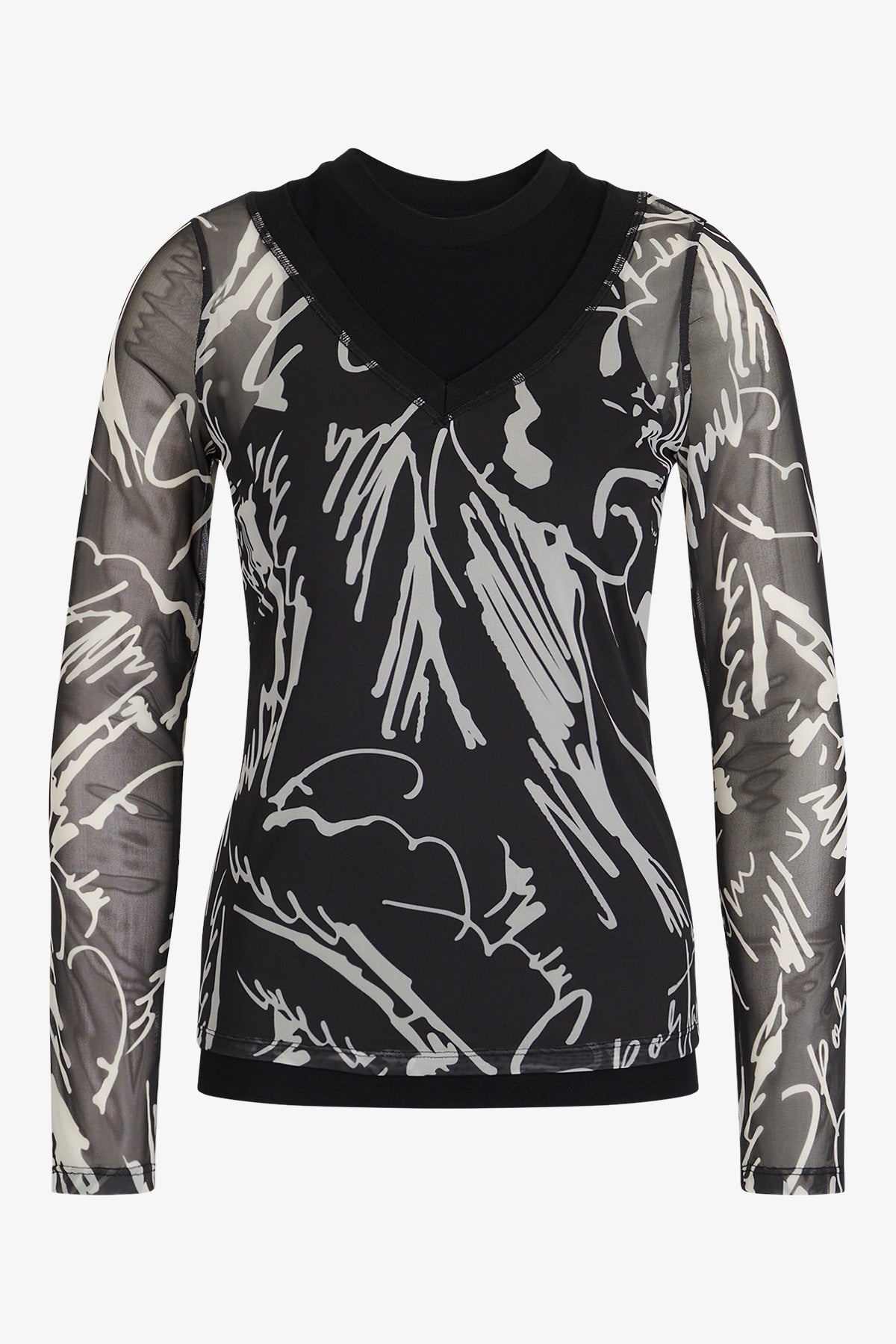 雙層網紗印花上衣