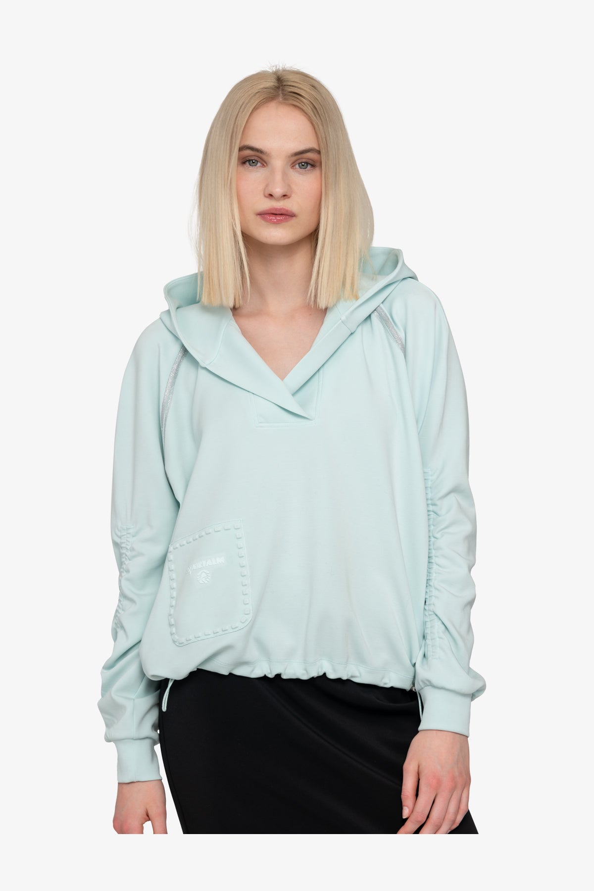 缩褶衣袖连帽休闲上衣