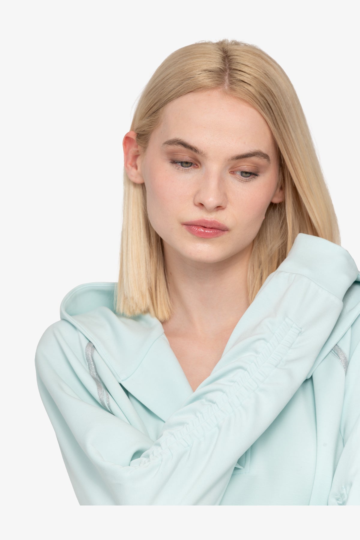 缩褶衣袖连帽休闲上衣