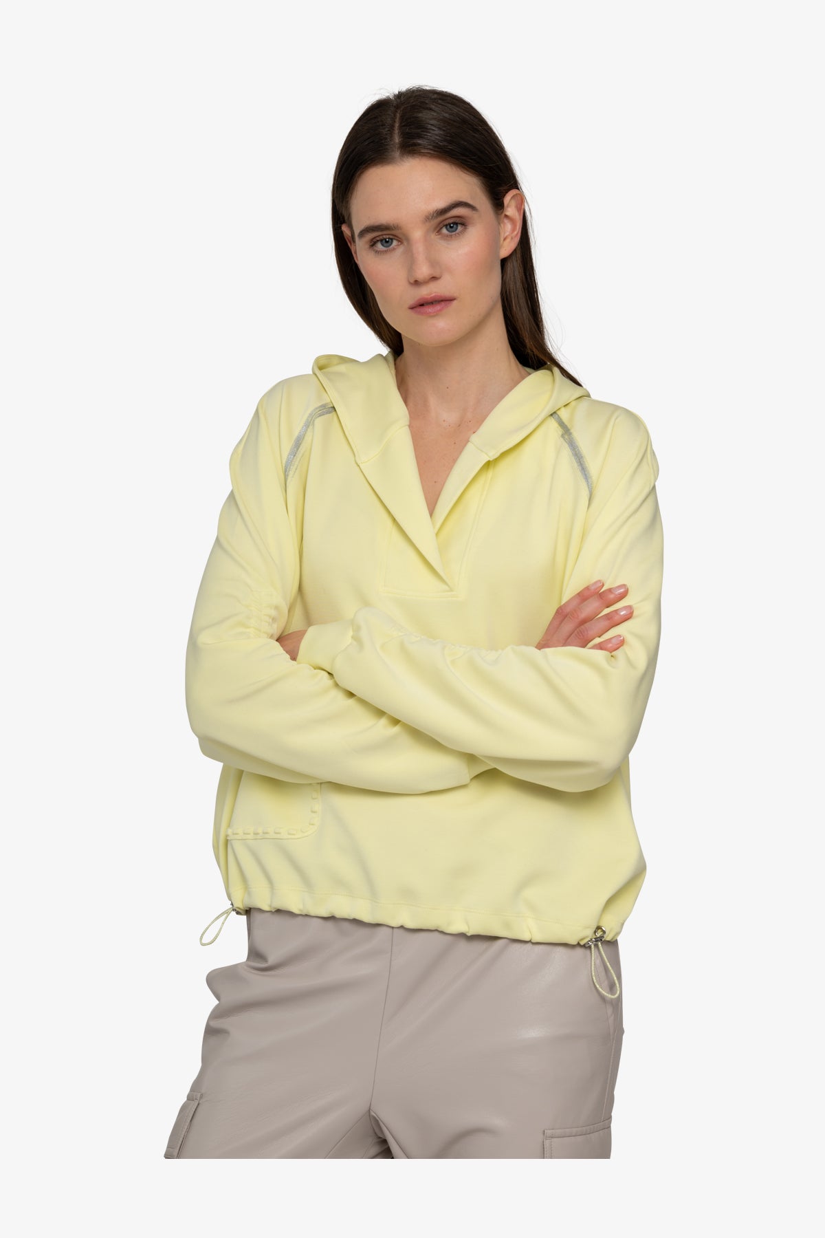 缩褶衣袖连帽休闲上衣