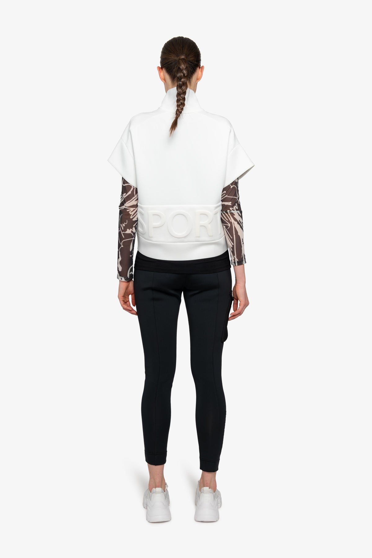 落肩袖立领拉链马甲