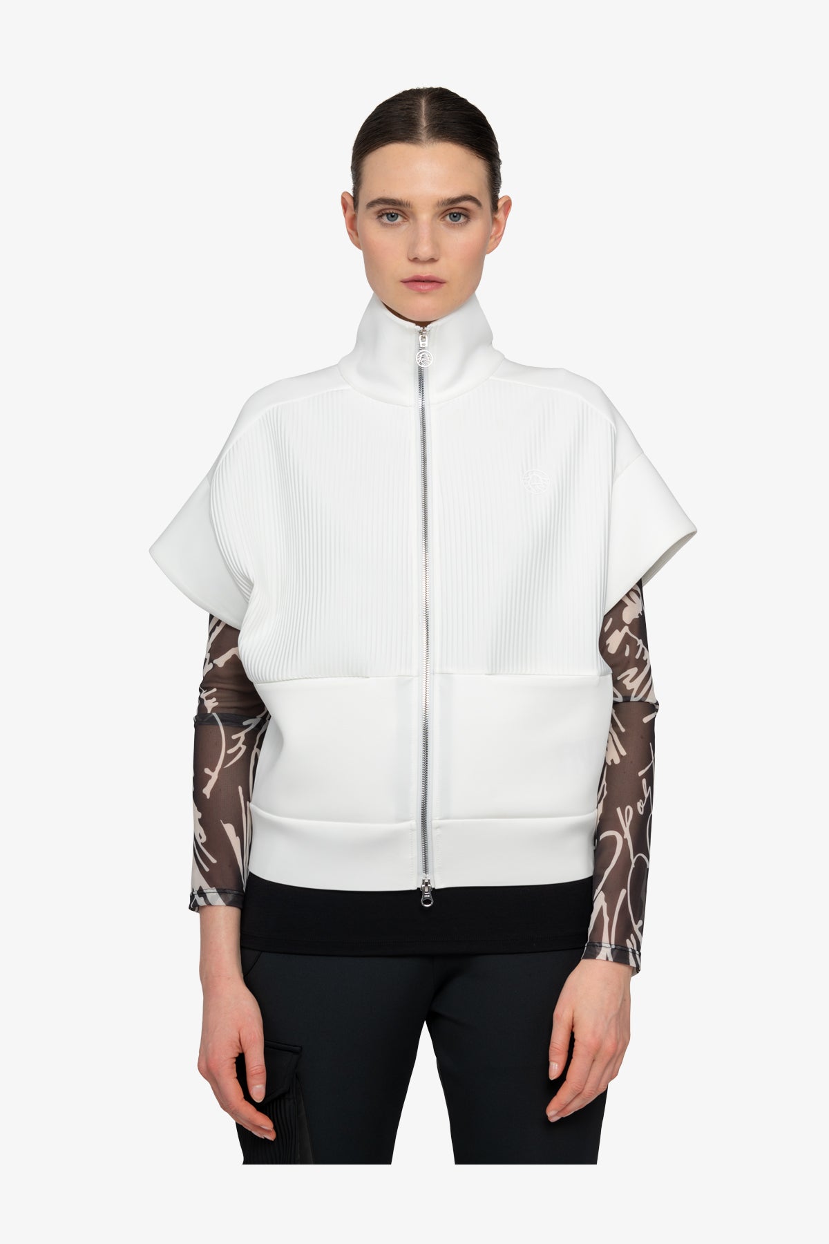 落肩袖立领拉链马甲