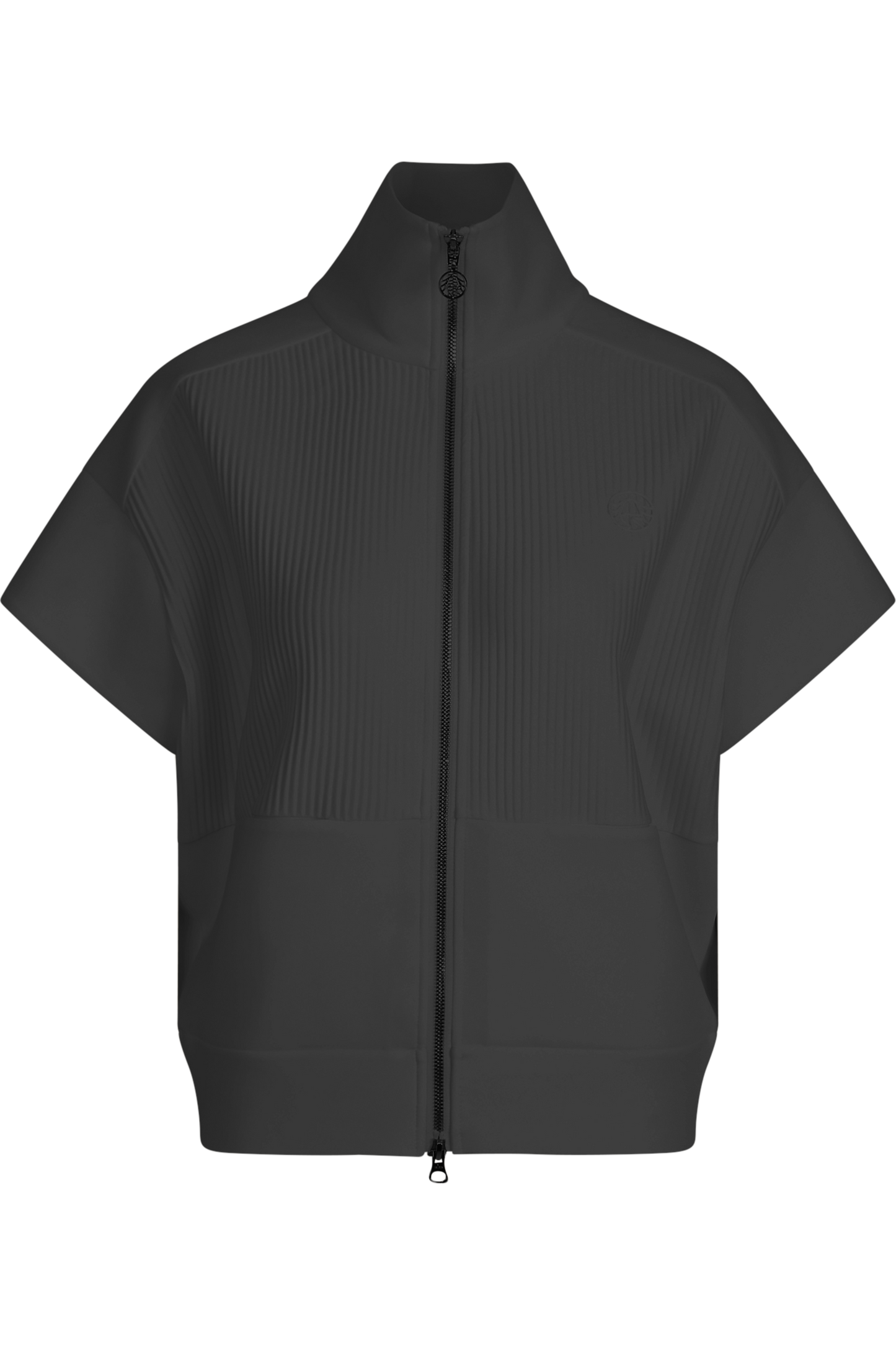 落肩袖立领拉链马甲