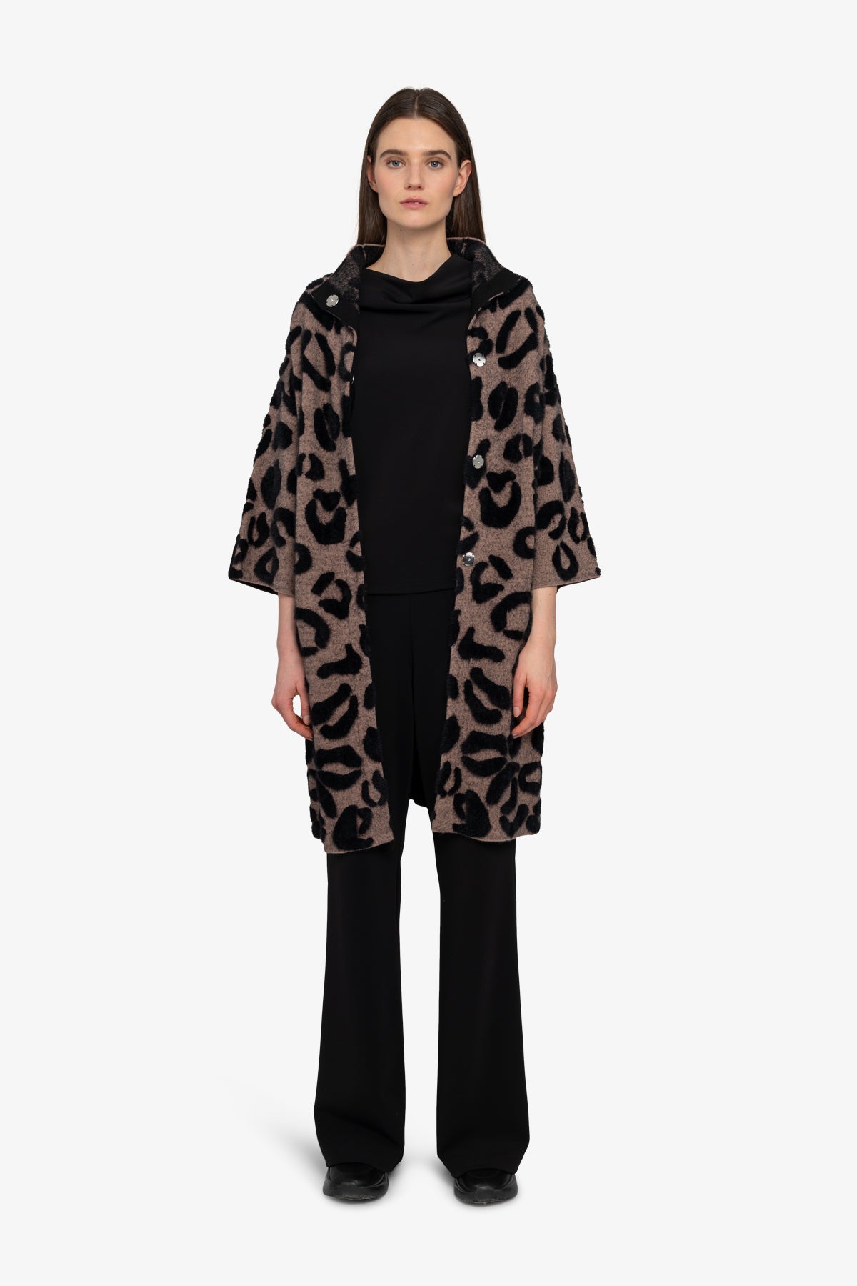 Knitted Coat with Stand-up Collar