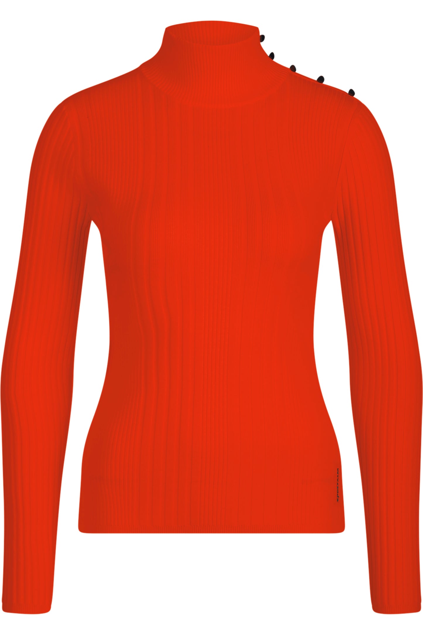 紐扣肩高領豎紋毛衣