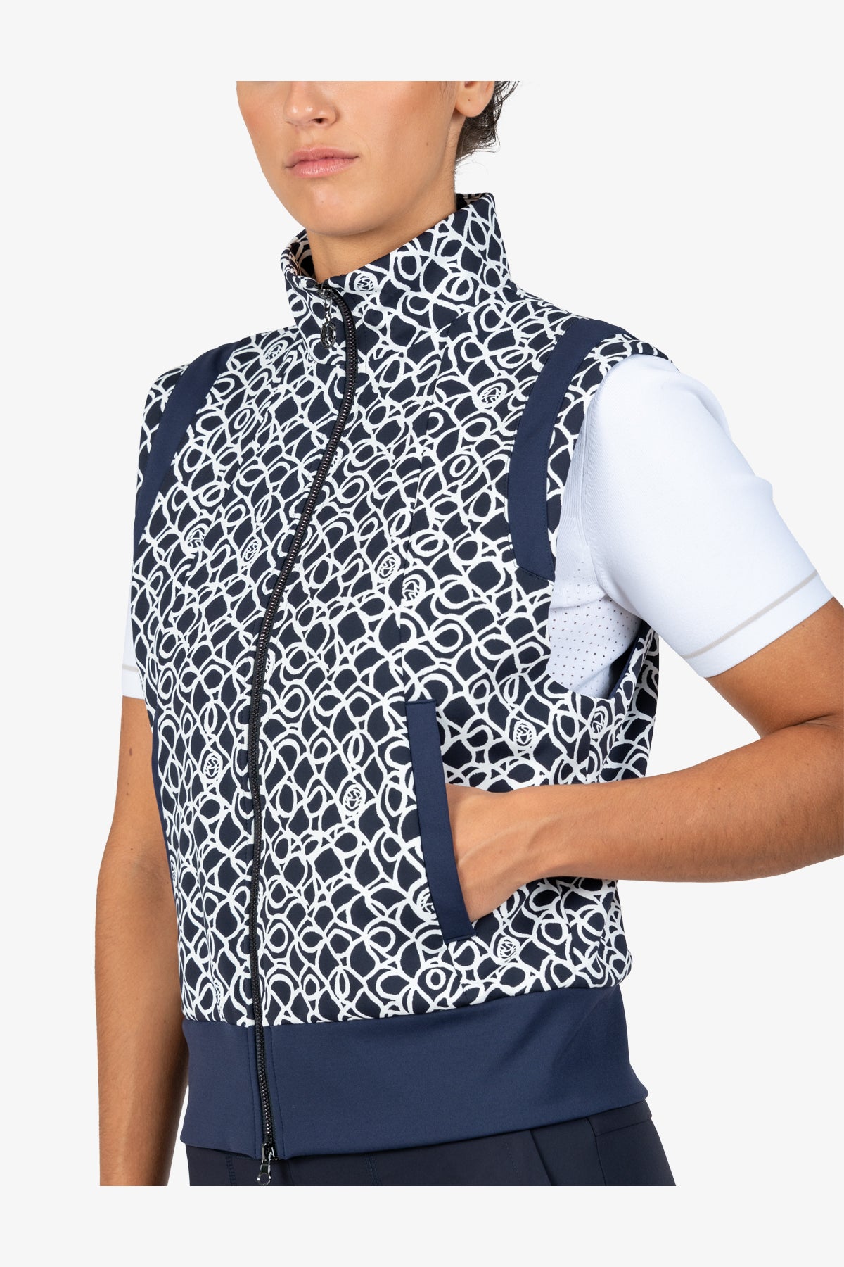 撞色飾邊LOGO印花拉鏈馬甲