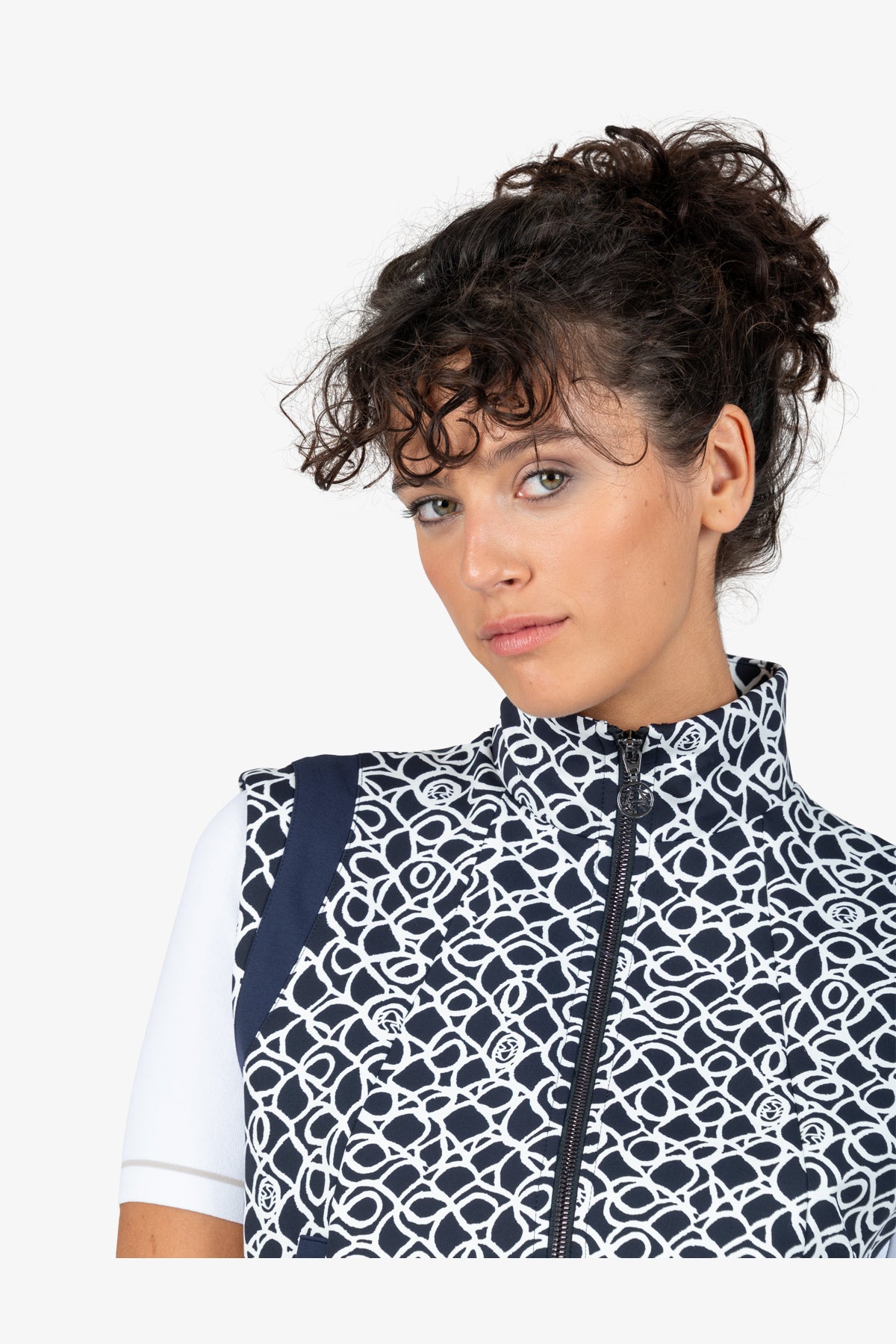 撞色飾邊LOGO印花拉鏈馬甲