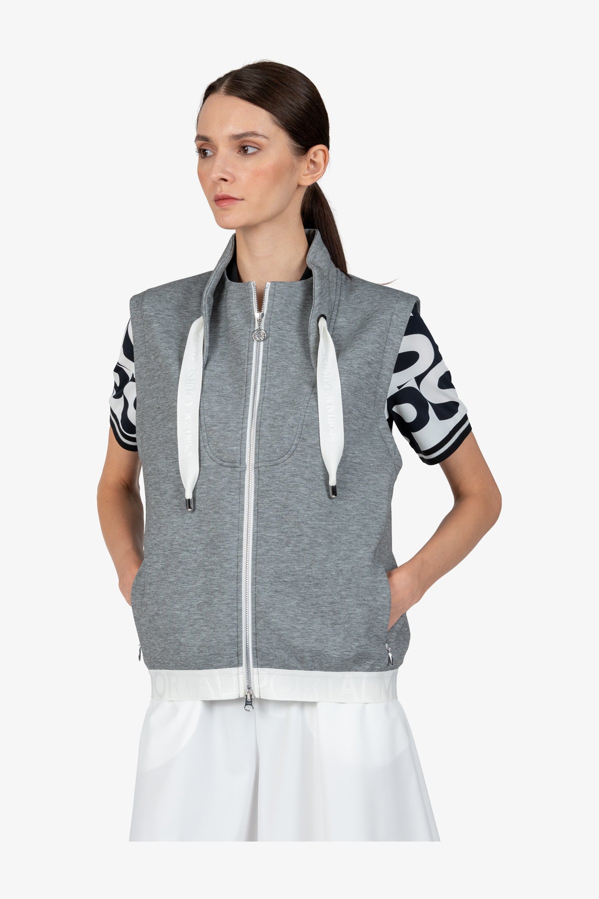 抽繩立領拉鏈馬甲