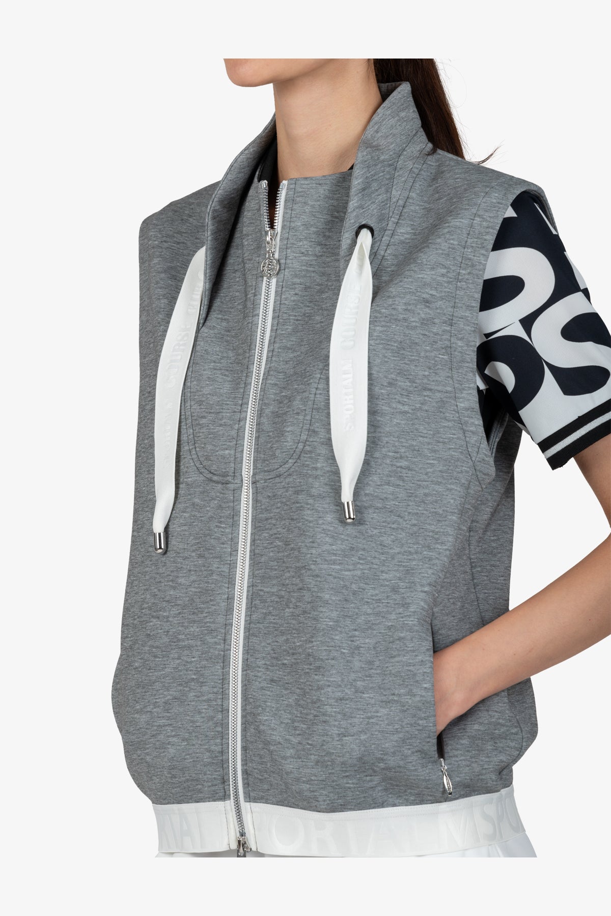 抽繩立領拉鏈馬甲