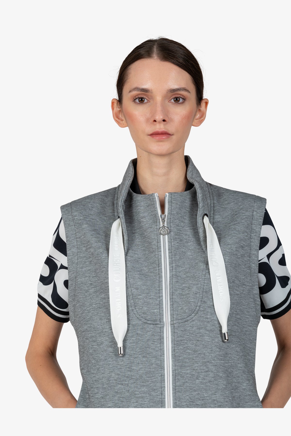 抽繩立領拉鏈馬甲