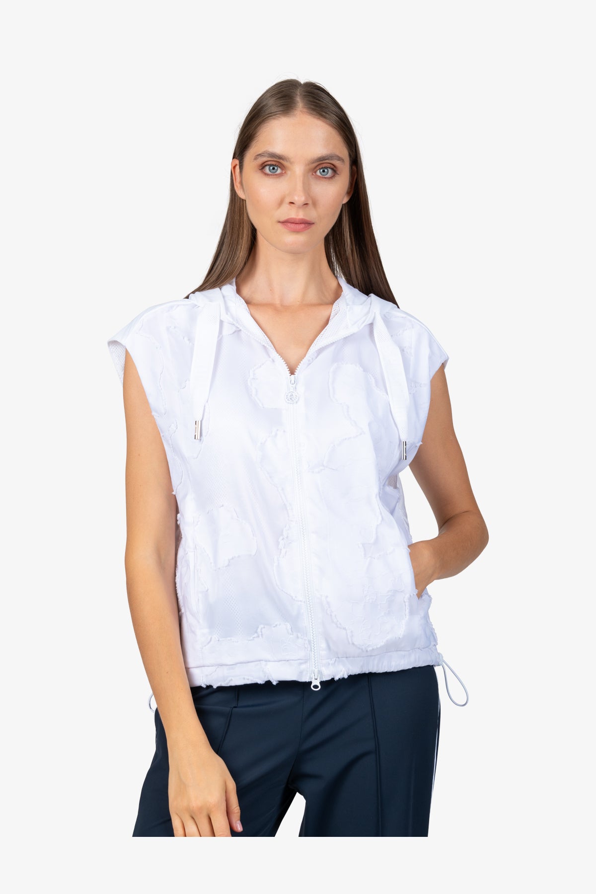 連帽抽繩印花馬甲