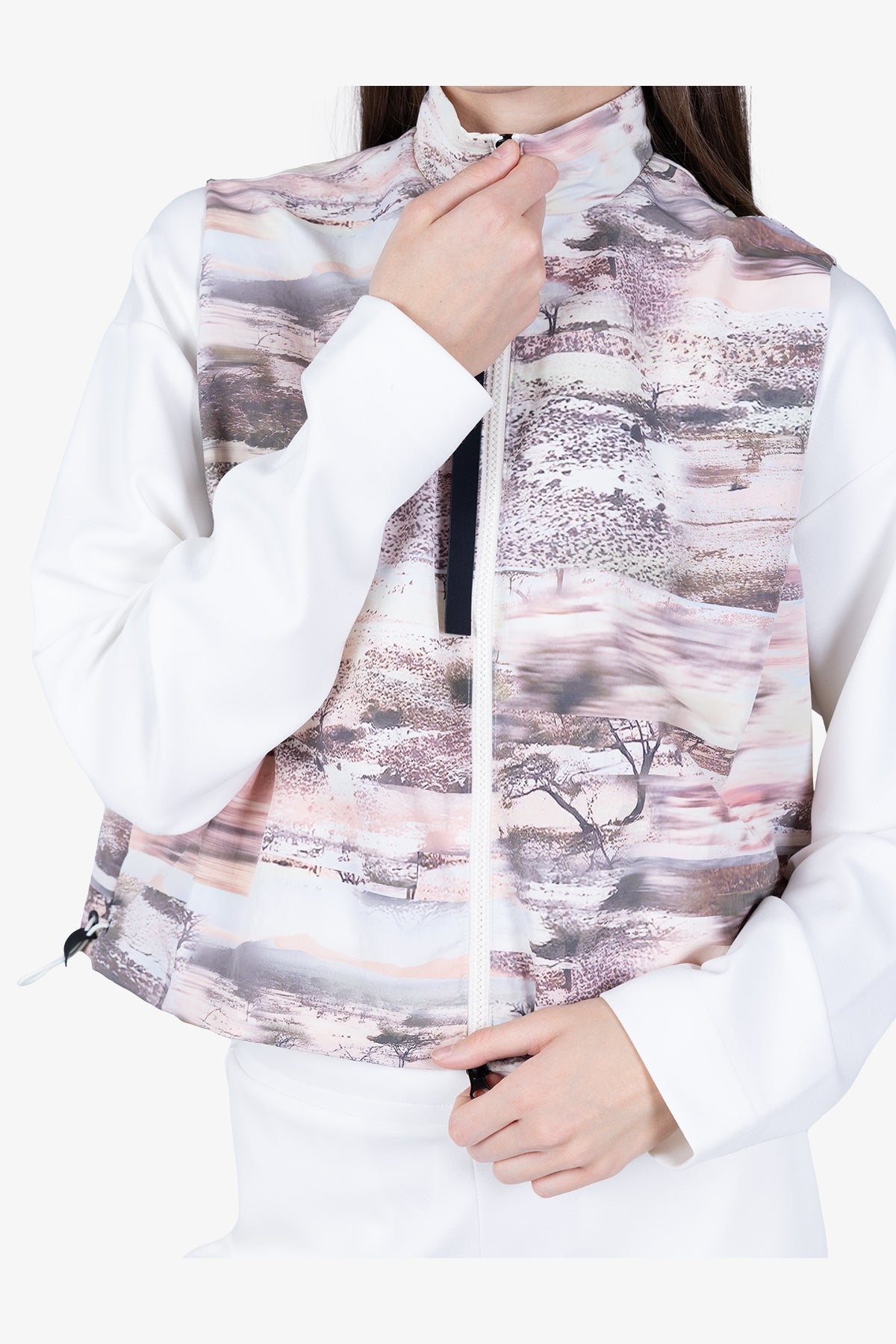 Cropped Waistcoat with Landscape Print