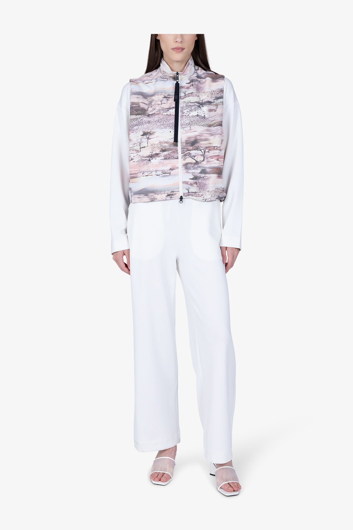Cropped Waistcoat with Landscape Print