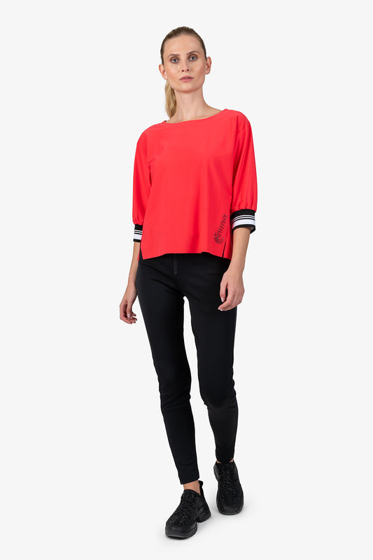 落肩袖條紋袖口圓領上衣