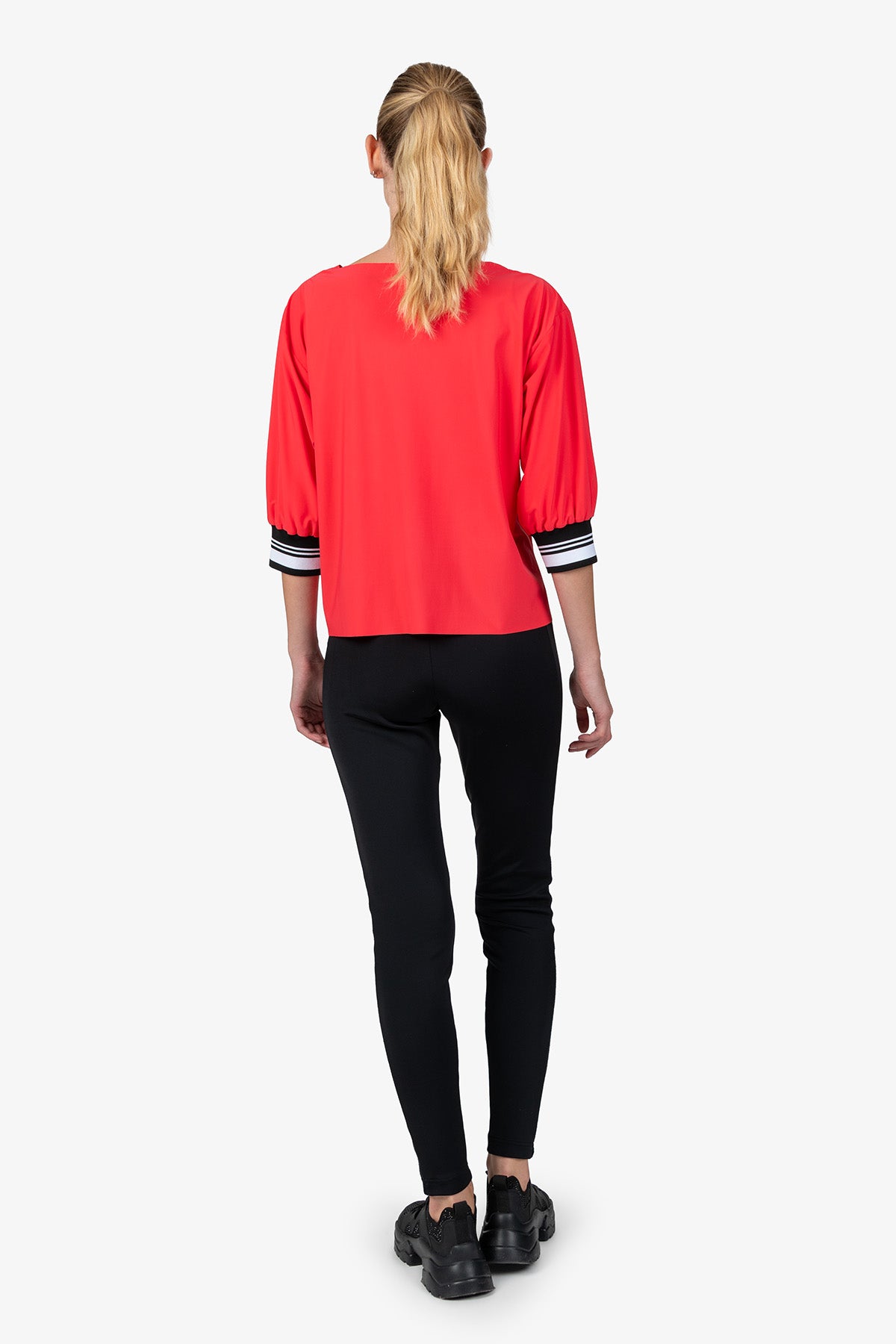 落肩袖條紋袖口圓領上衣