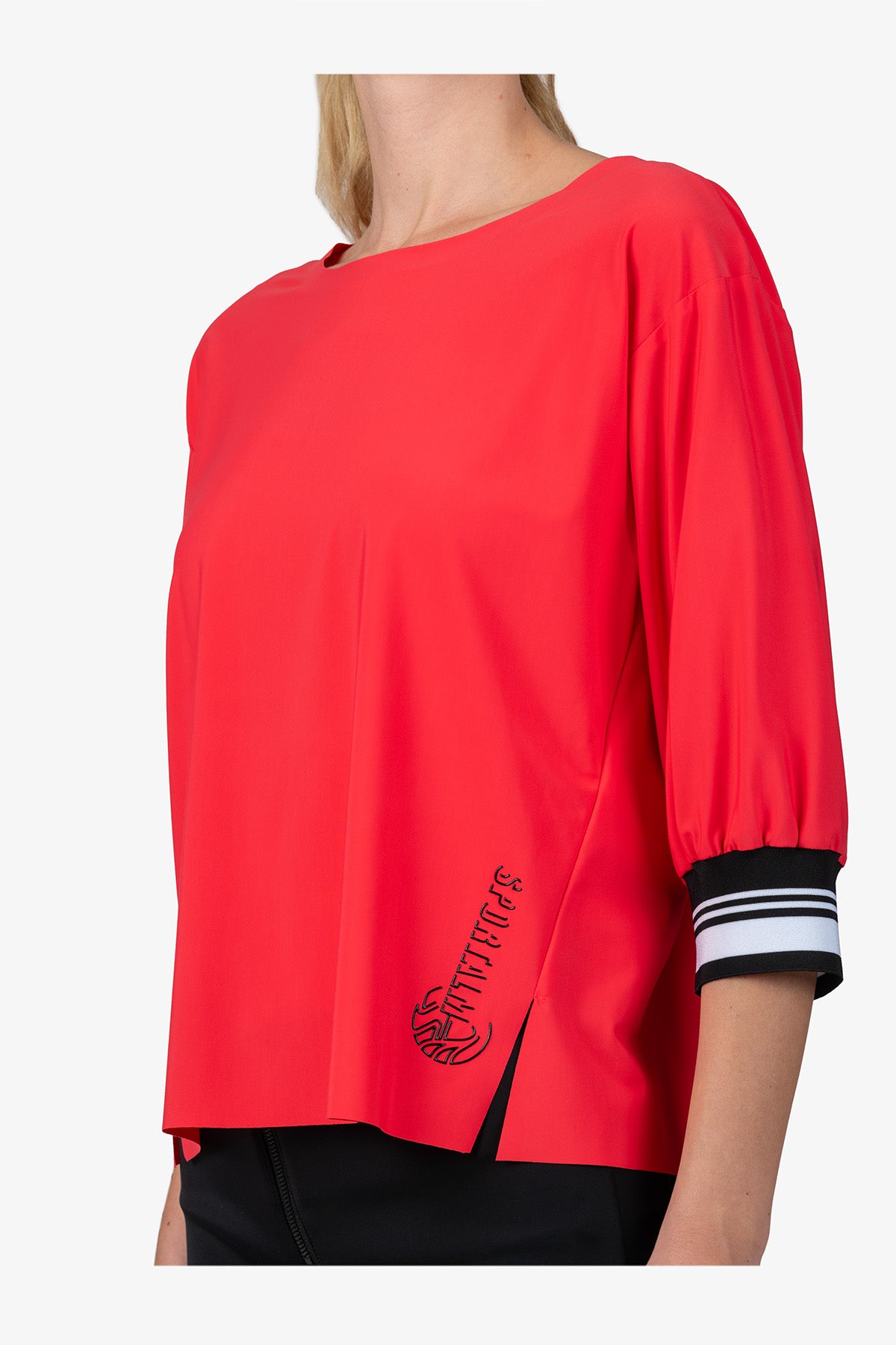 落肩袖條紋袖口圓領上衣