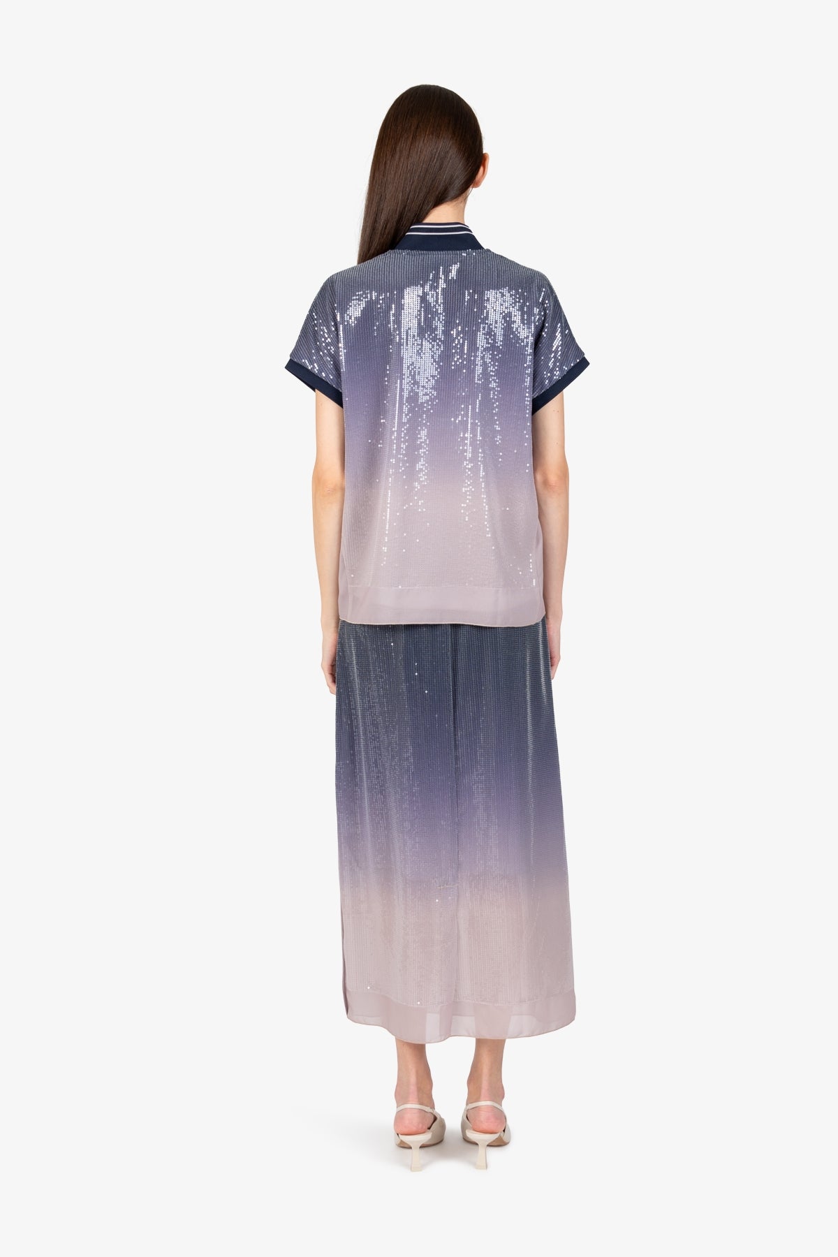 漸變色亮片短袖Polo恤