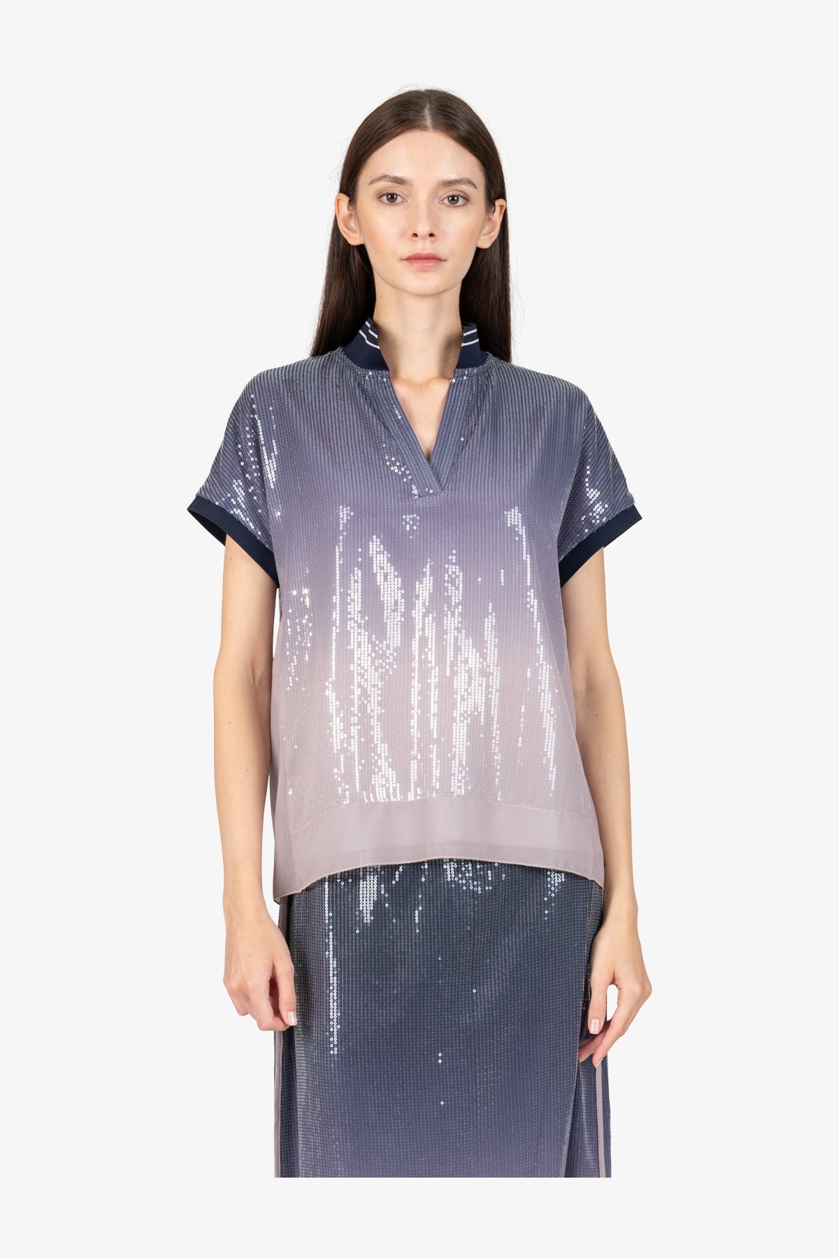 漸變色亮片短袖Polo恤