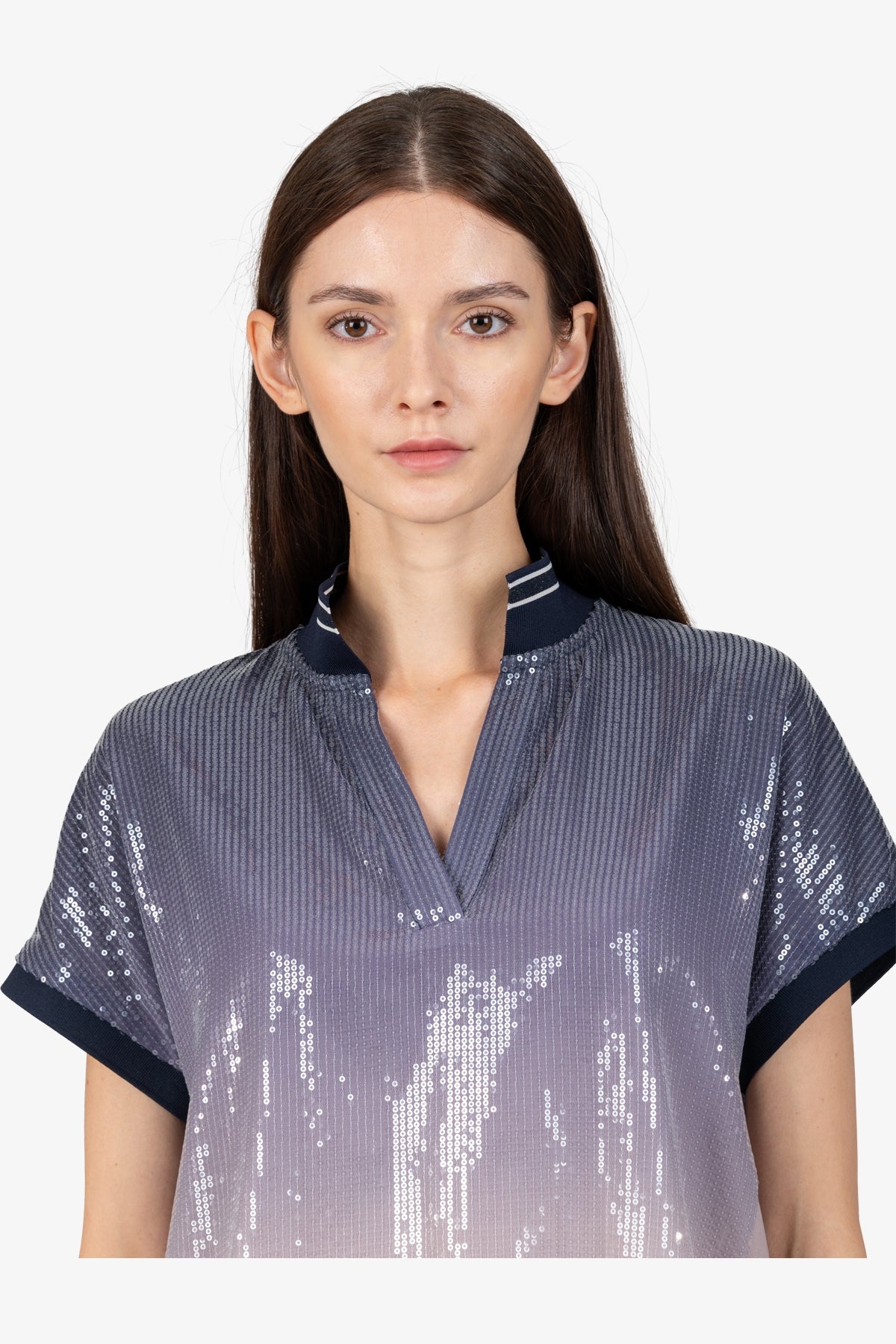 漸變色亮片短袖Polo恤