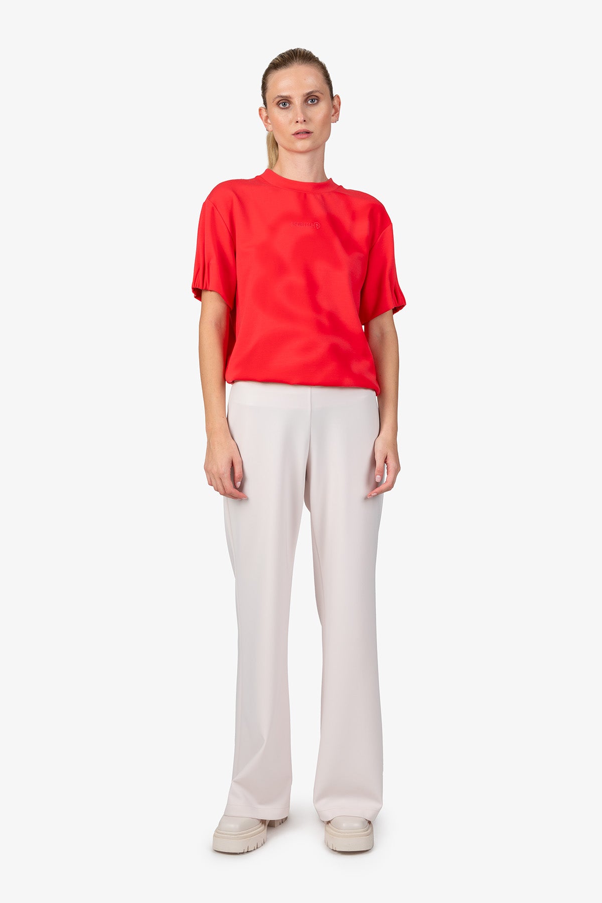 抽象花朵圖案圓領短袖T恤