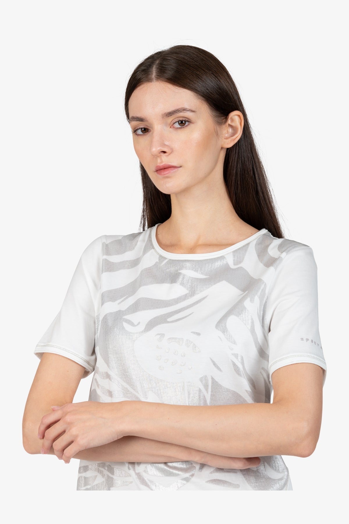 箔印圖案圓領短袖T恤