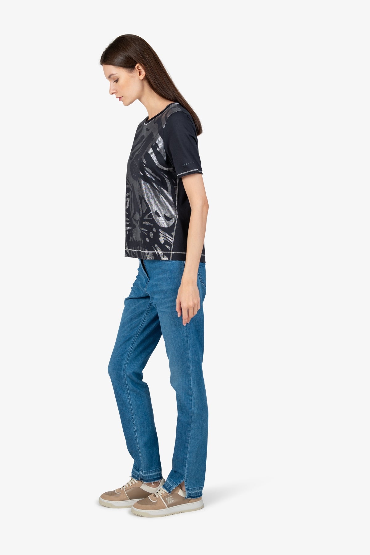 箔印圖案圓領短袖T恤