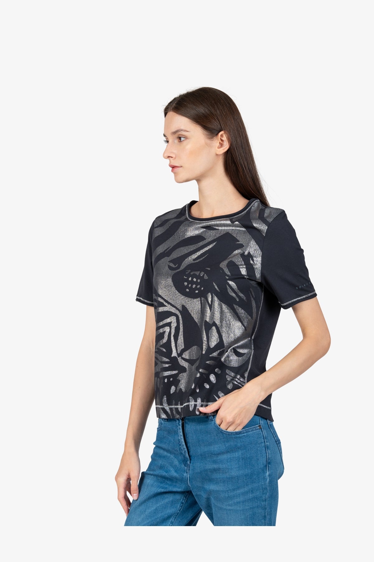 箔印圖案圓領短袖T恤