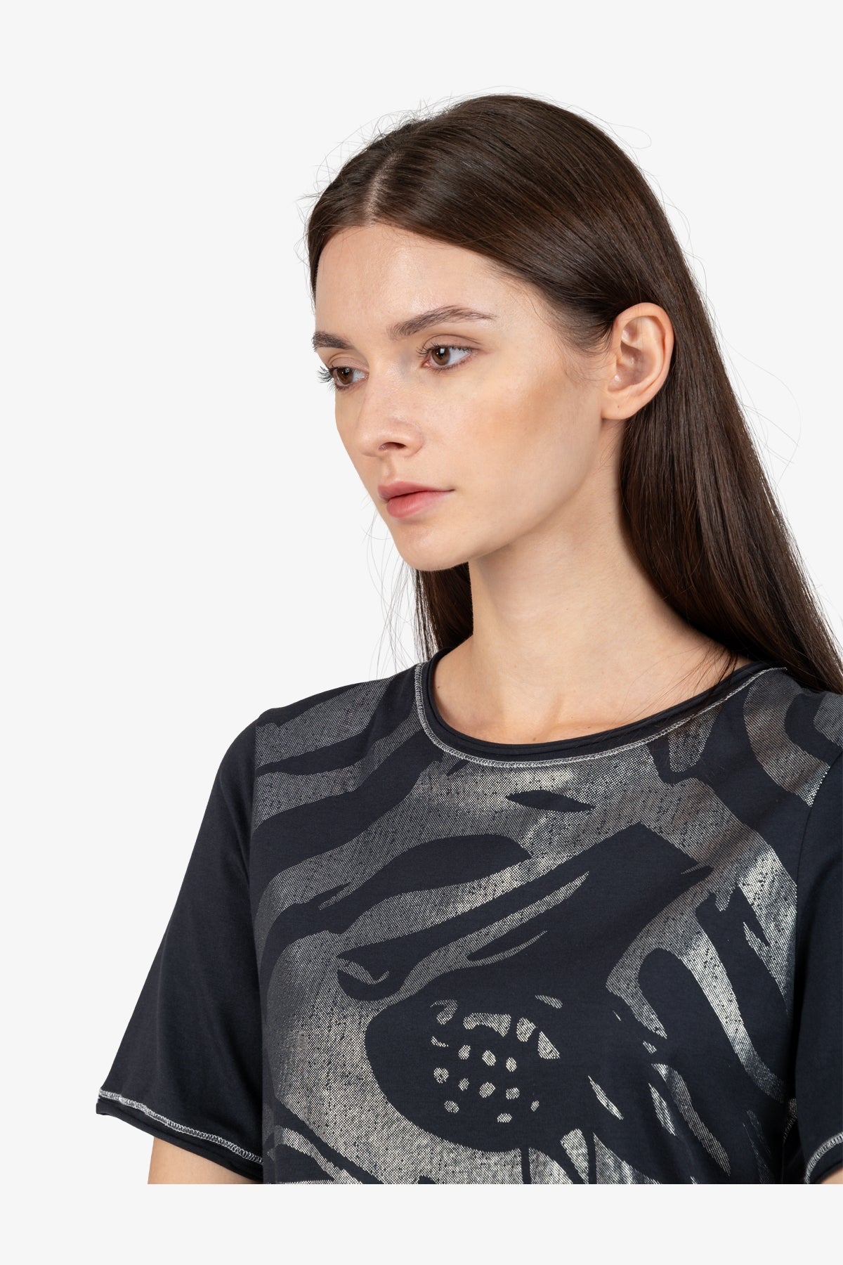 箔印圖案圓領短袖T恤