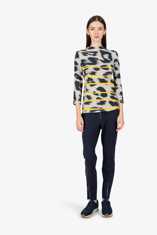 豹紋混合撞色條紋圖案T恤