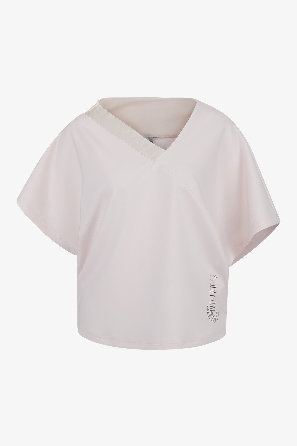 不對稱鬆緊帶V領短袖上衣