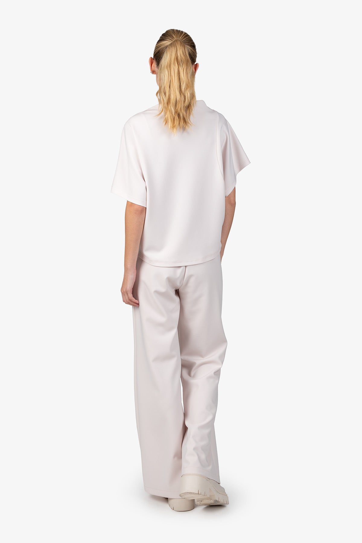 不對稱鬆緊帶V領短袖上衣