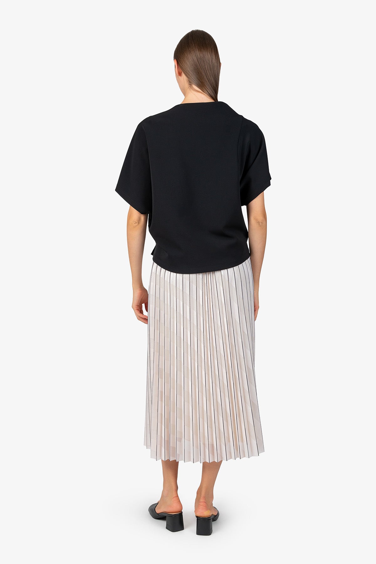 不對稱鬆緊帶V領短袖上衣