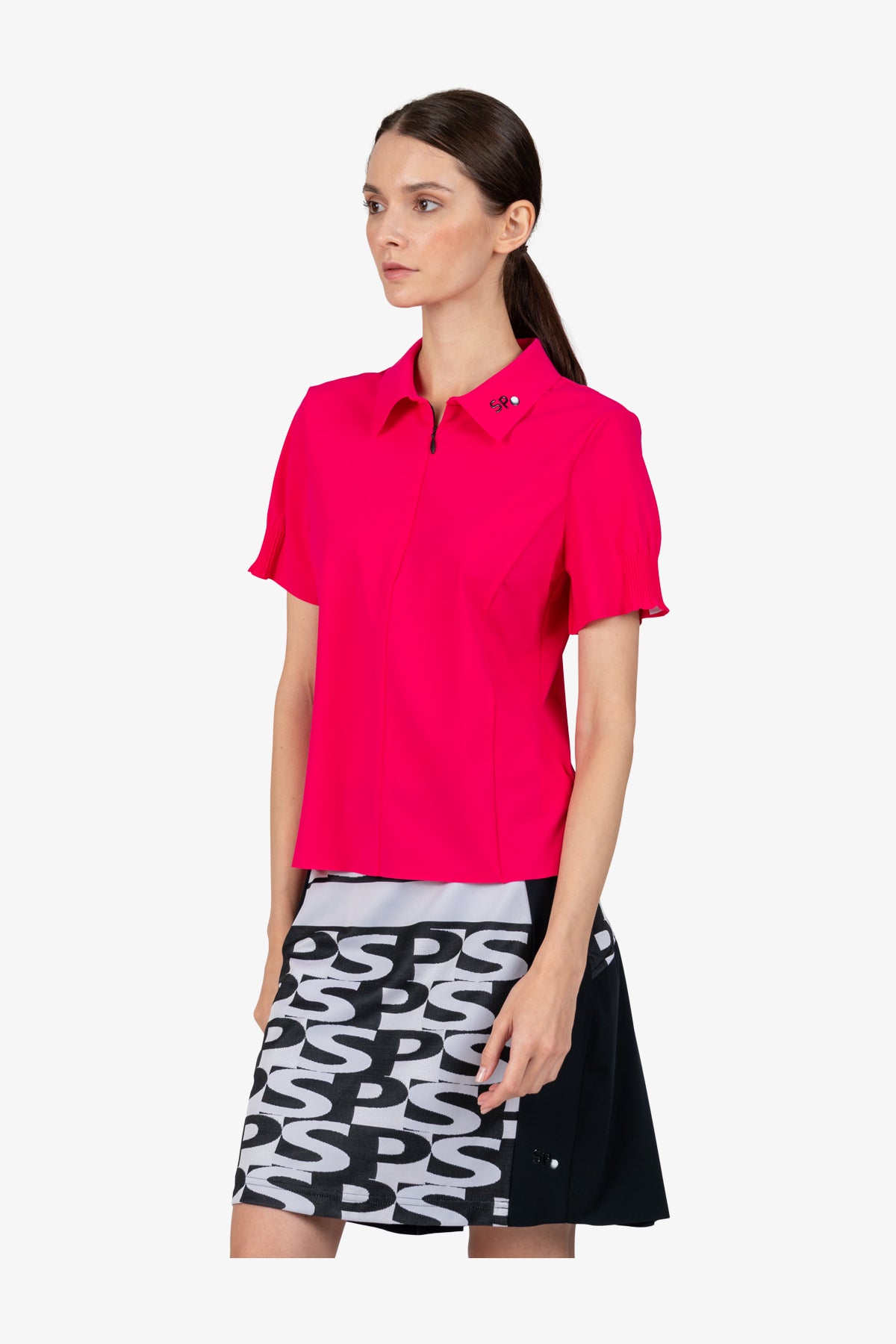 拉链翻领侧开衩Polo恤