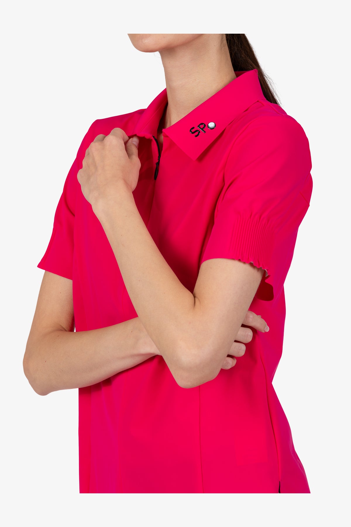 拉链翻领侧开衩Polo恤