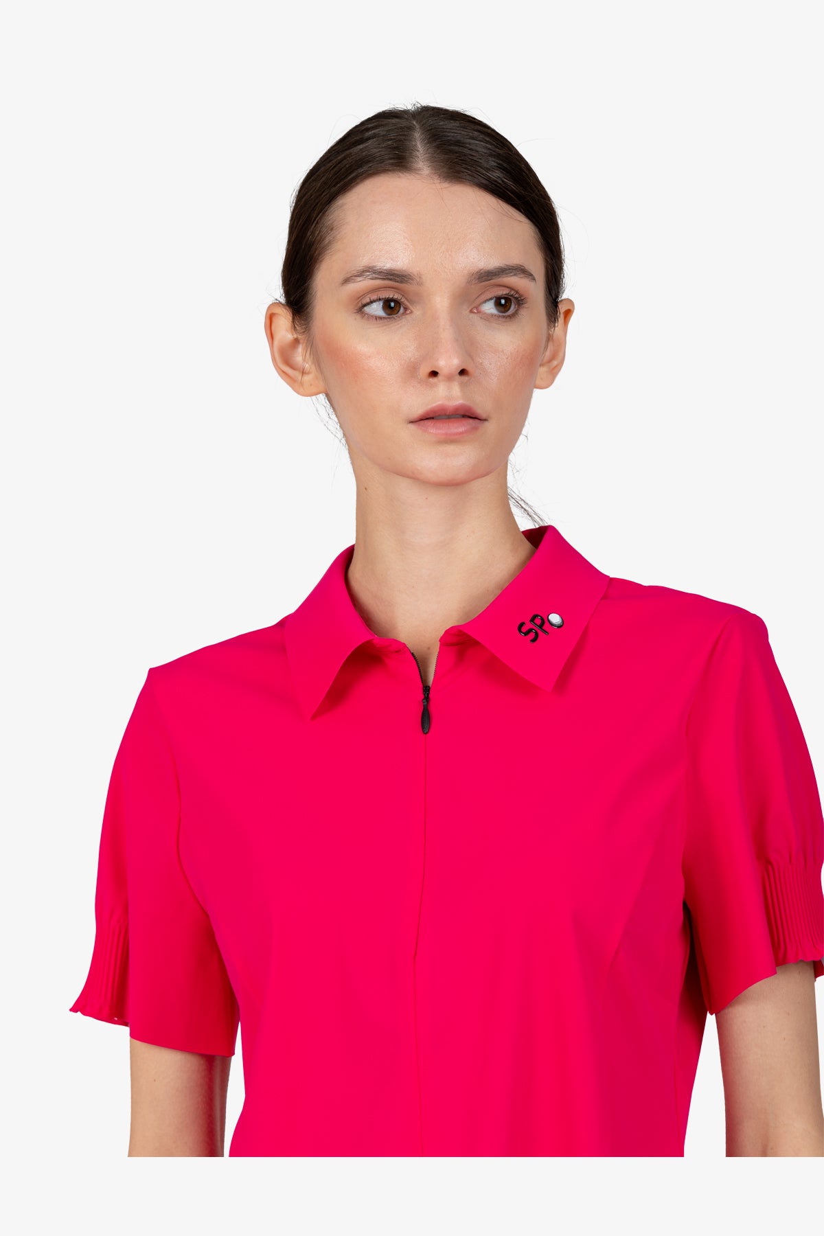 拉链翻领侧开衩Polo恤