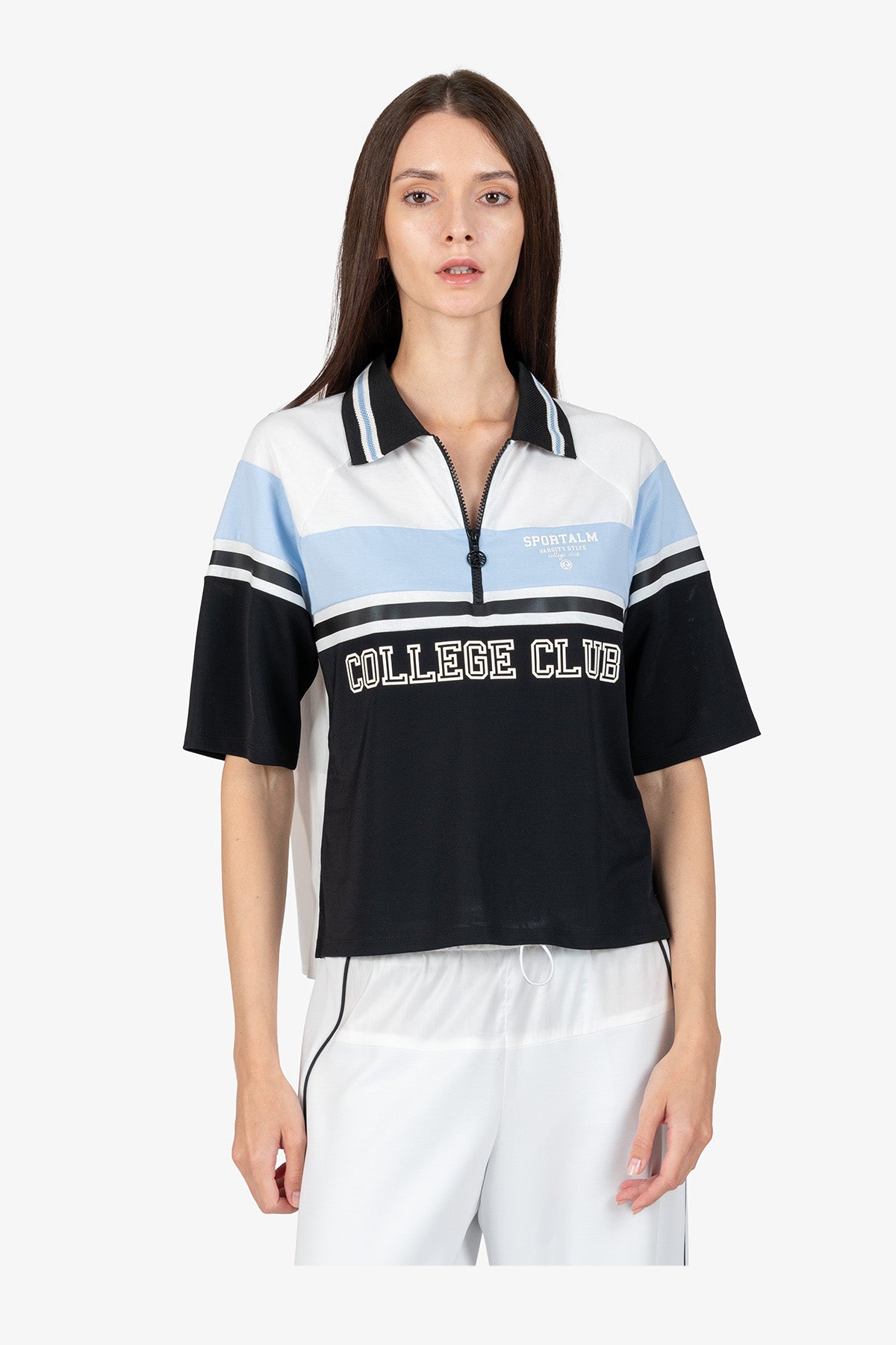 撞色条纹印字Polo恤