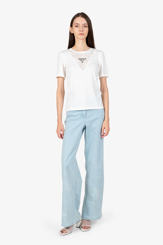 蕾丝拼接圆领短袖T恤