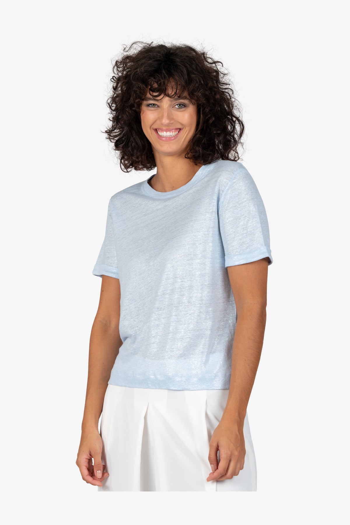 金属涂层圆领短袖T恤