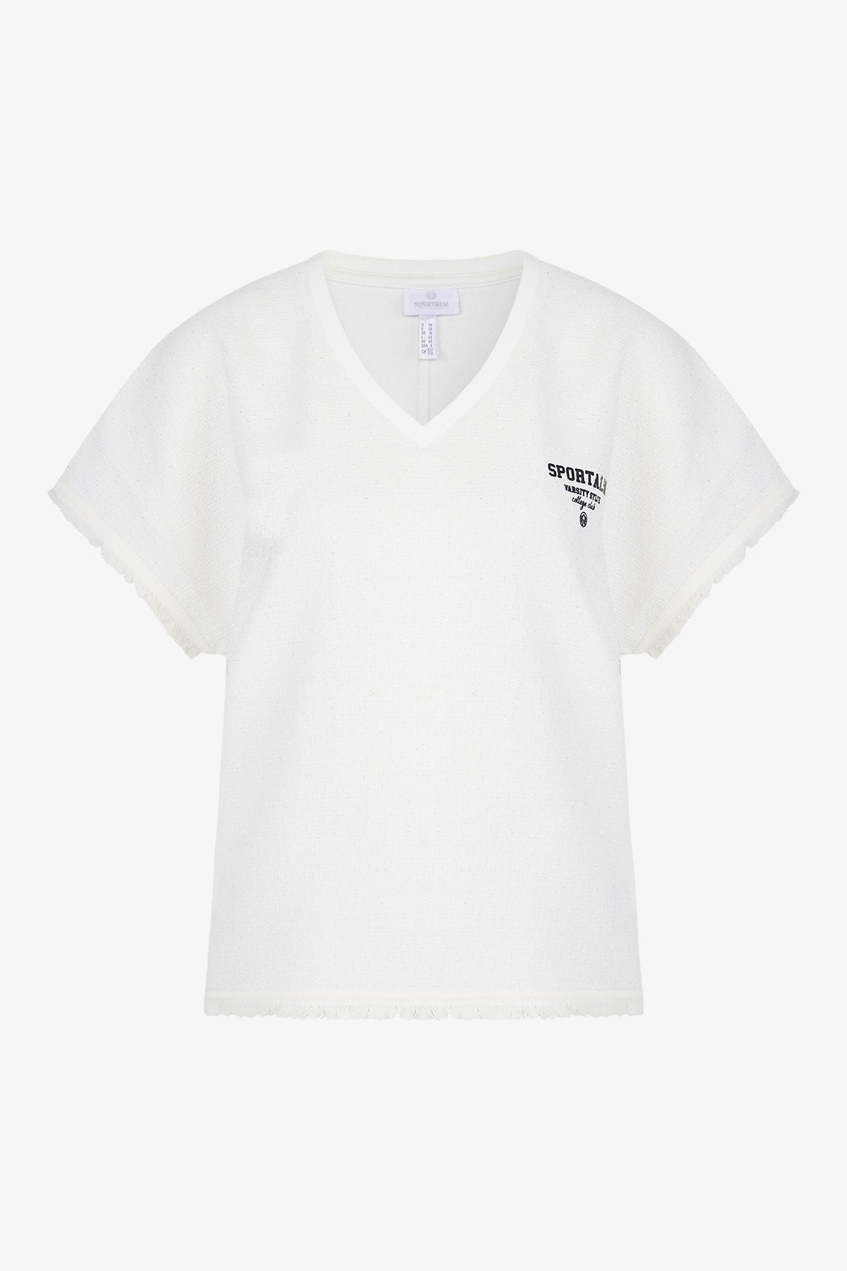 流蘇飾邊V領短袖T恤